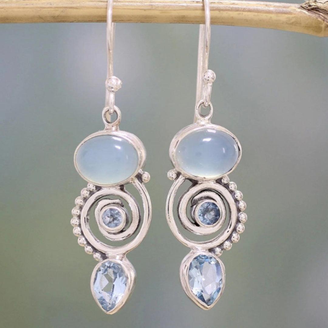 Boucles d'oreilles vintage en argent et pierre de lune