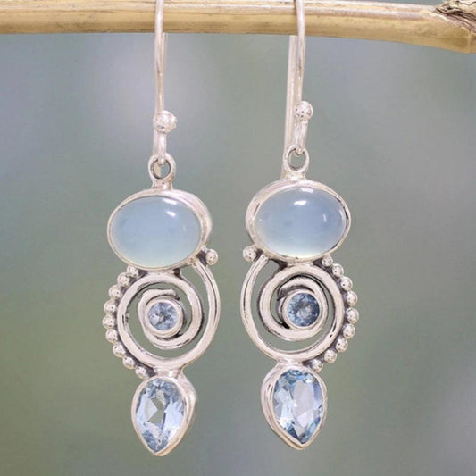 Boucles d'oreilles vintage en argent et pierre de lune