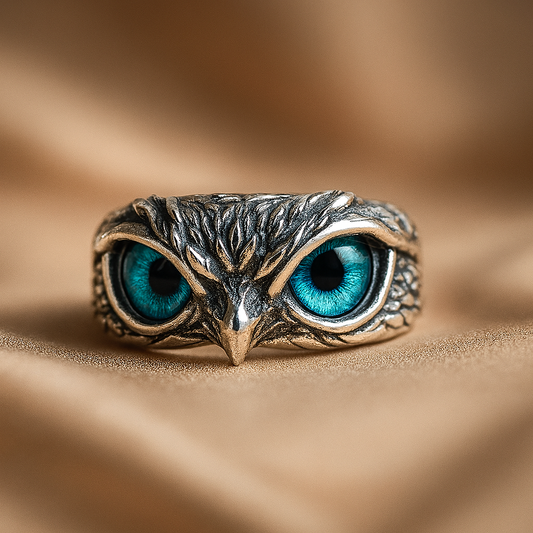 Chouette de Chance – Bague Ajustable en Argent avec Opale