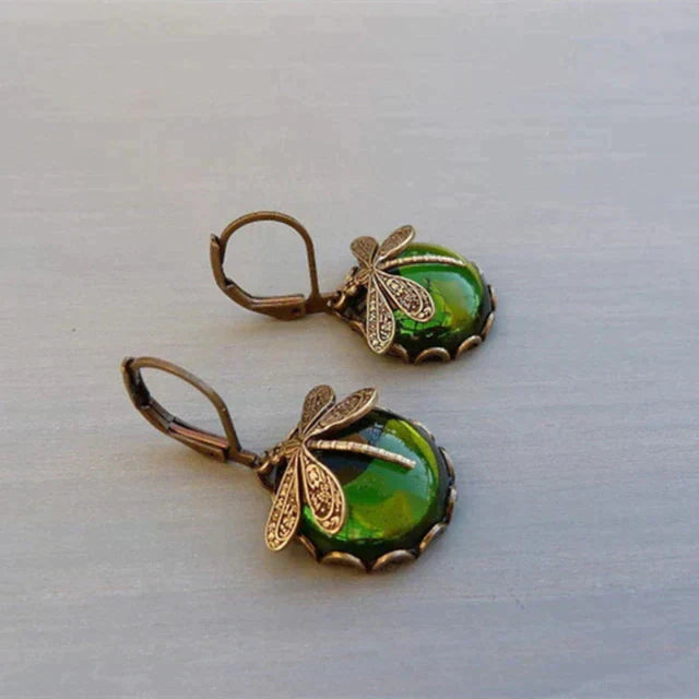 Boucles d'oreilles sphériques en libellule en or antique