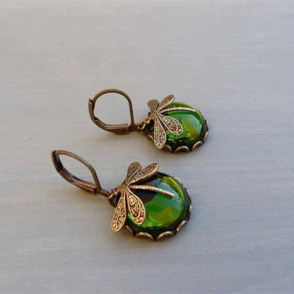 Boucles d'oreilles sphériques en libellule en or antique