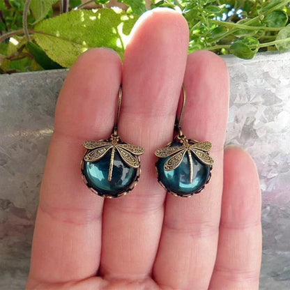 Boucles d'oreilles sphériques en libellule en or antique