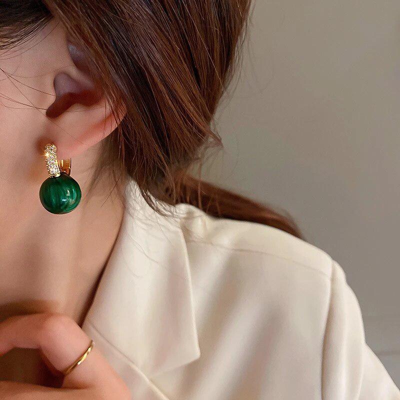 Boucles d'oreilles Perle Verte en Or