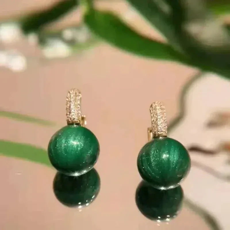 Boucles d'oreilles Perle Verte en Or