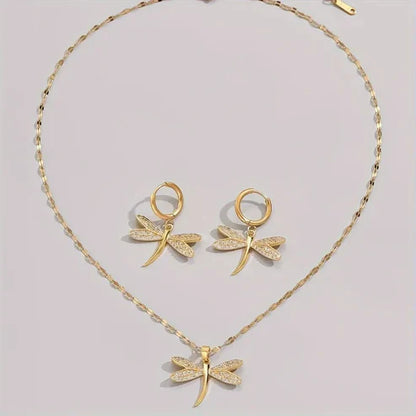 Collier de Bijoux Libellule en Or avec Boucles d'Oreilles Bonus