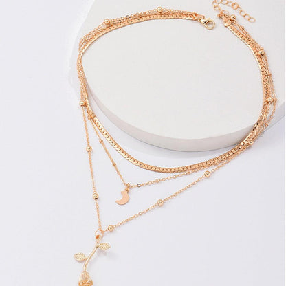 Collier Pendentif Rose Dorée
