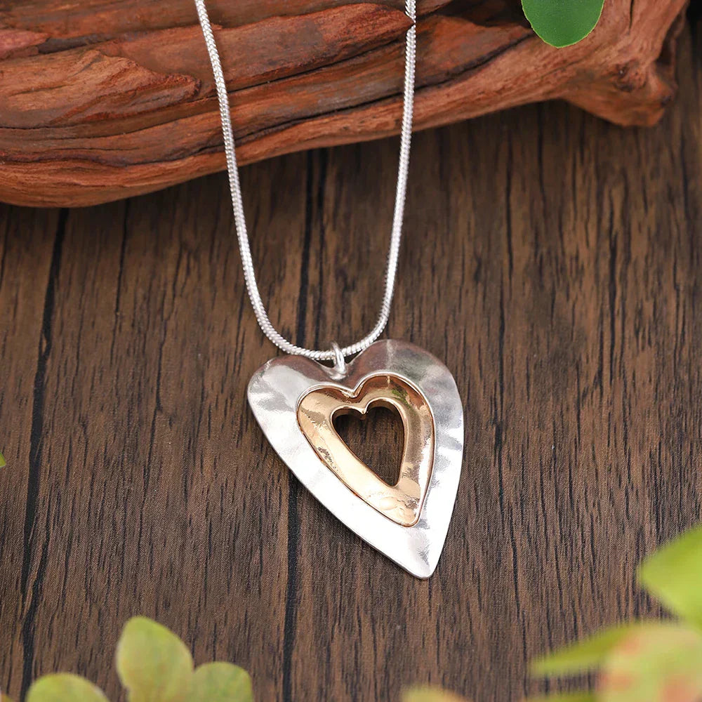 Collier Pendentif Cœur en Argent et Or Vintage