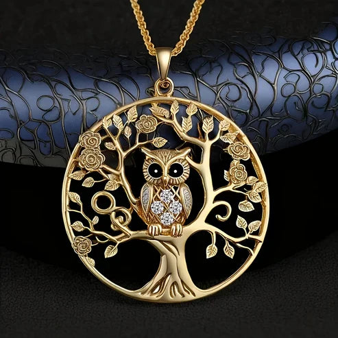 Collier Arbre de Vie Hibou Doré