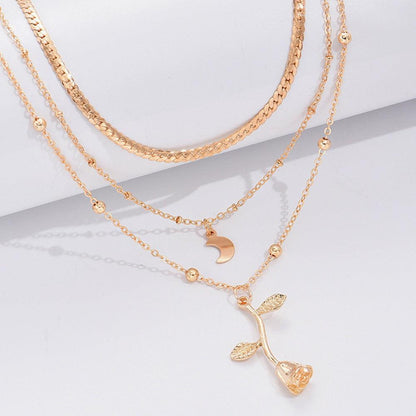 Collier Pendentif Rose Dorée