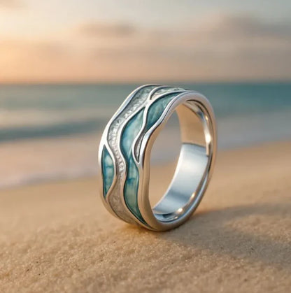 Offre 1+1 : Bague Aurora Ocean Beach Wave + Boucles d'oreilles en cristal dorées et argentées