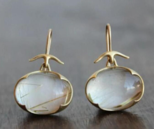 Boucles d'oreilles vintage avec pierre de lune verte