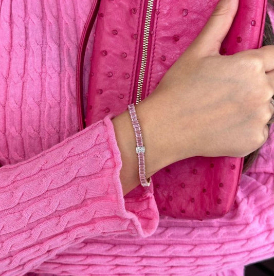 Bracelet de Tennis en Saphir Rose à Taille Radiant Bicolore