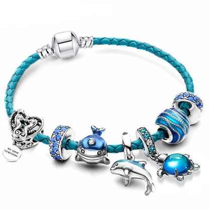 Bracelet Style Océan + Charms inclus en cuir et argent