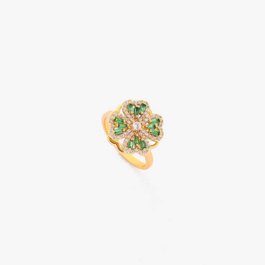 Bague Florale en Or et Émeraude