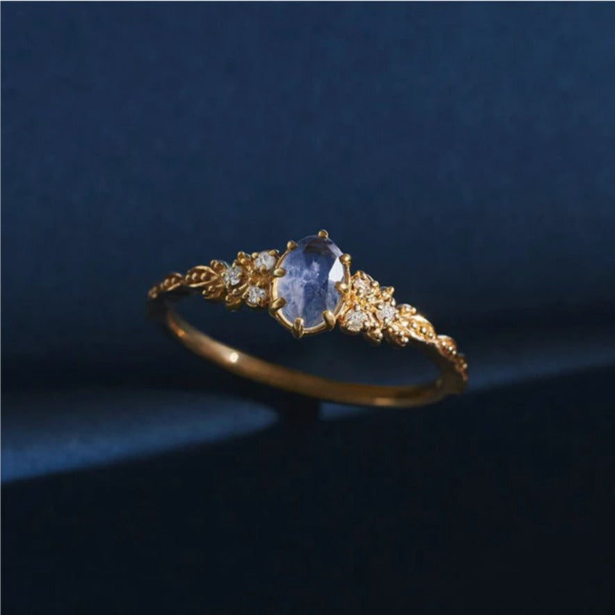 Bague Florale en Cristal Bleu