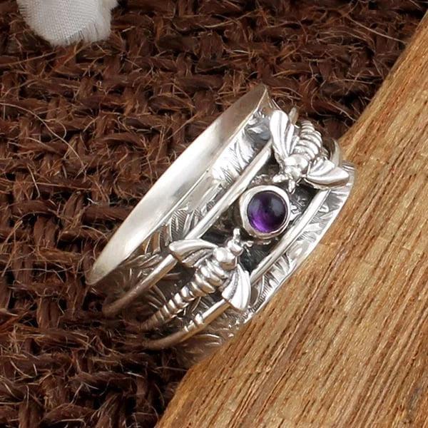 Bague de Méditation en Pierre Précieuse Violette