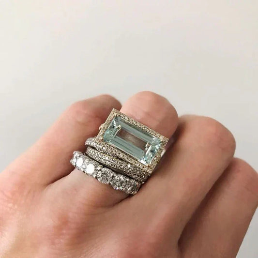 Bague vintage en verre turquoise argenté