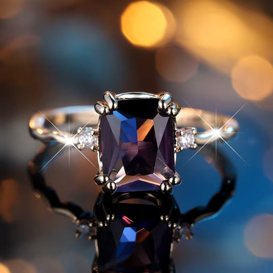 Bague en Argent avec Améthyste Taillée Émeraude