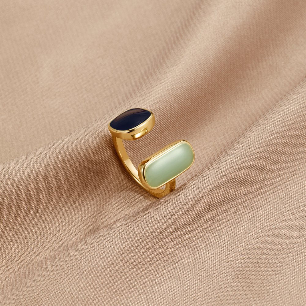 Bague Ouverte en Or à Deux Pierres