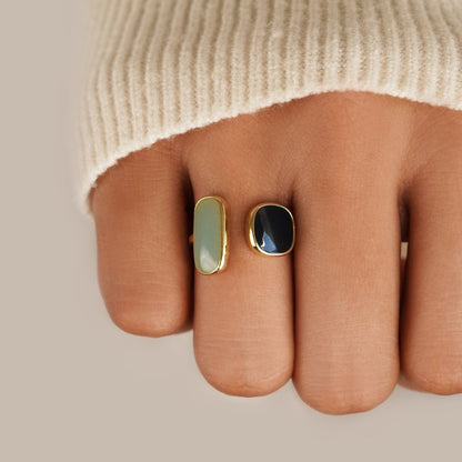 Bague Ouverte en Or à Deux Pierres