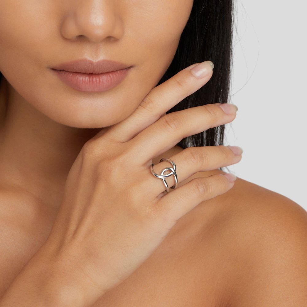 Bague Ouverte Entrelacée en Argent