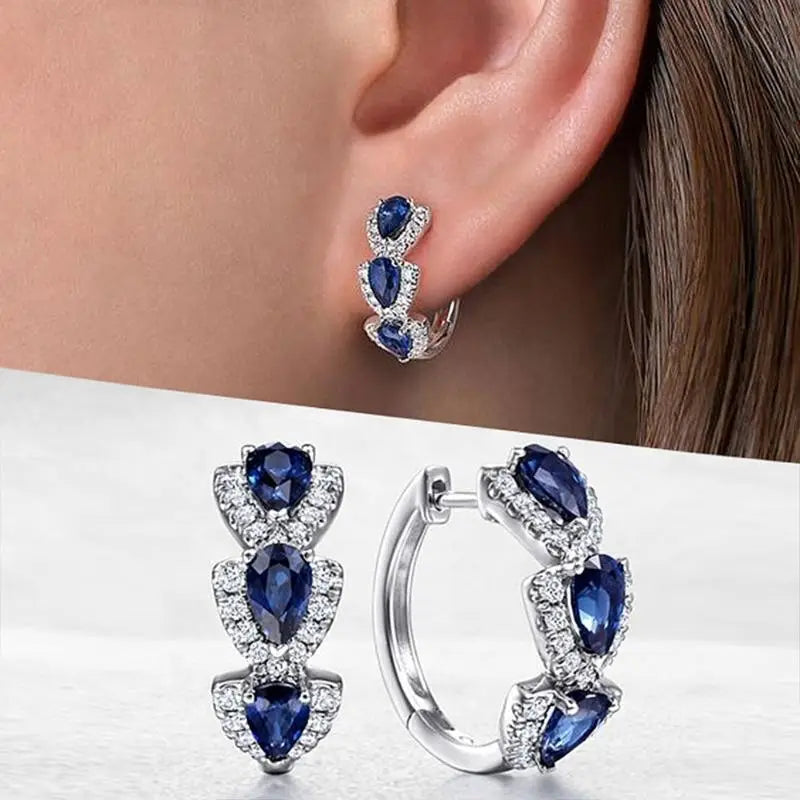 Boucles d'oreilles créoles Halo en Saphir Argent