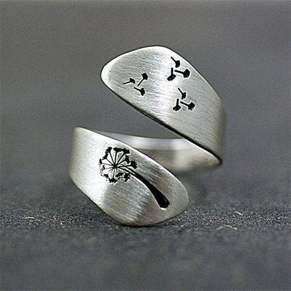 Bague en pissenlit ajustable sculptée à la main