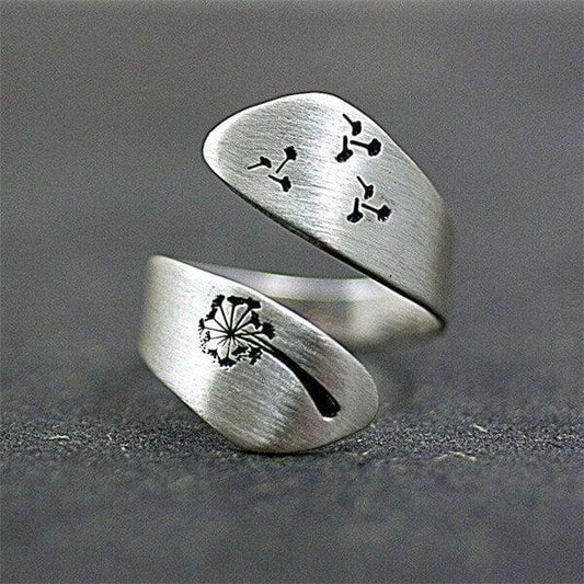 Bague en pissenlit ajustable sculptée à la main
