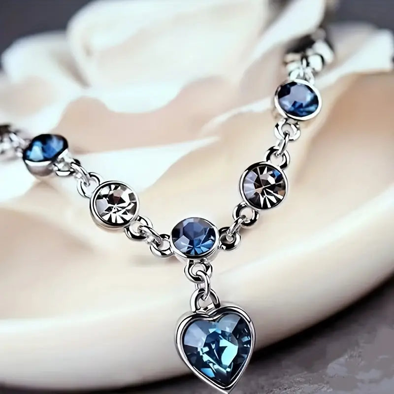 Bracelet Chaîne Cœur Saphir Argent