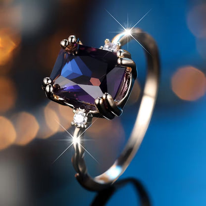 Bague en Argent avec Améthyste Taillée Émeraude
