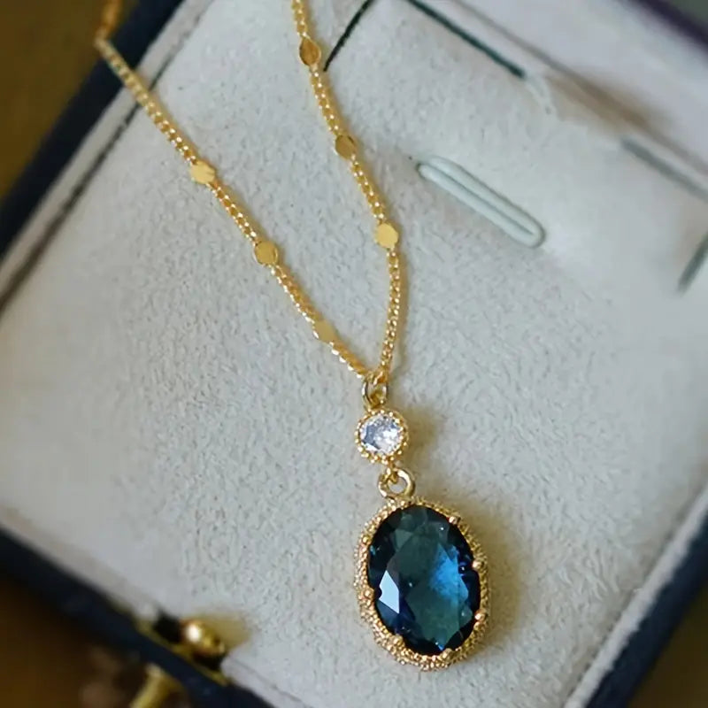 Collier Pendentif Ovale en Or et Saphir