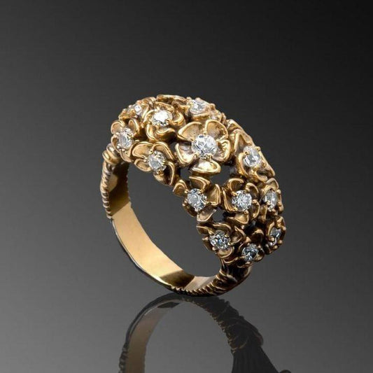 Bague Dorée Brillante avec Fleurs