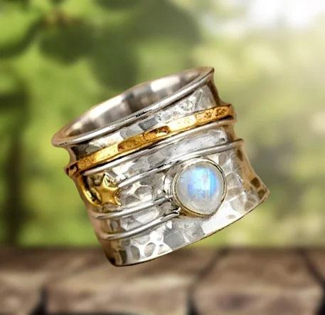 Bague Spinner en Pierre de Lune Étoile et Lune