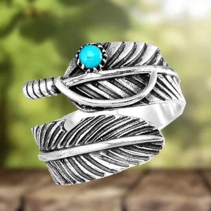 Bague Ajustable Turquoise en Plume Bohème
