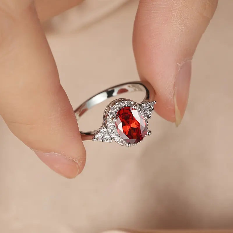 Bague Halo en Rubis Argenté