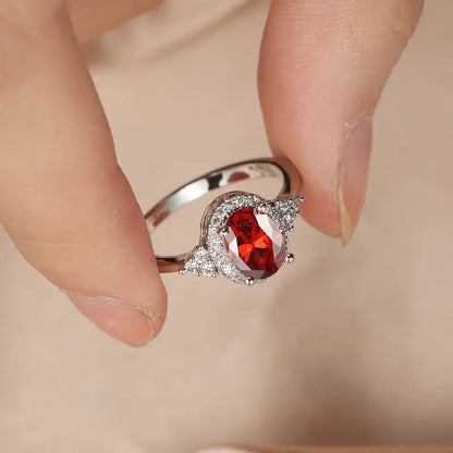 Bague Halo en Rubis Argenté