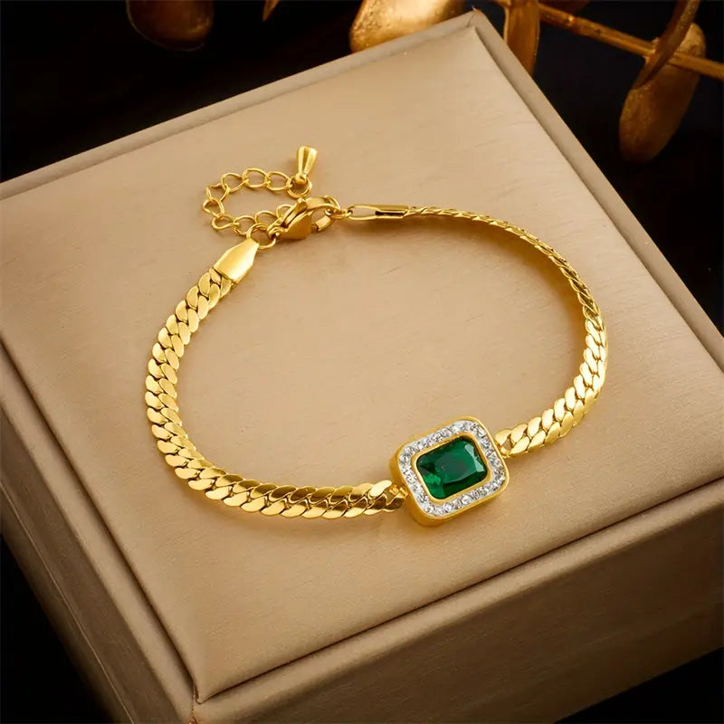 Bracelet Chaîne Émeraude en Or