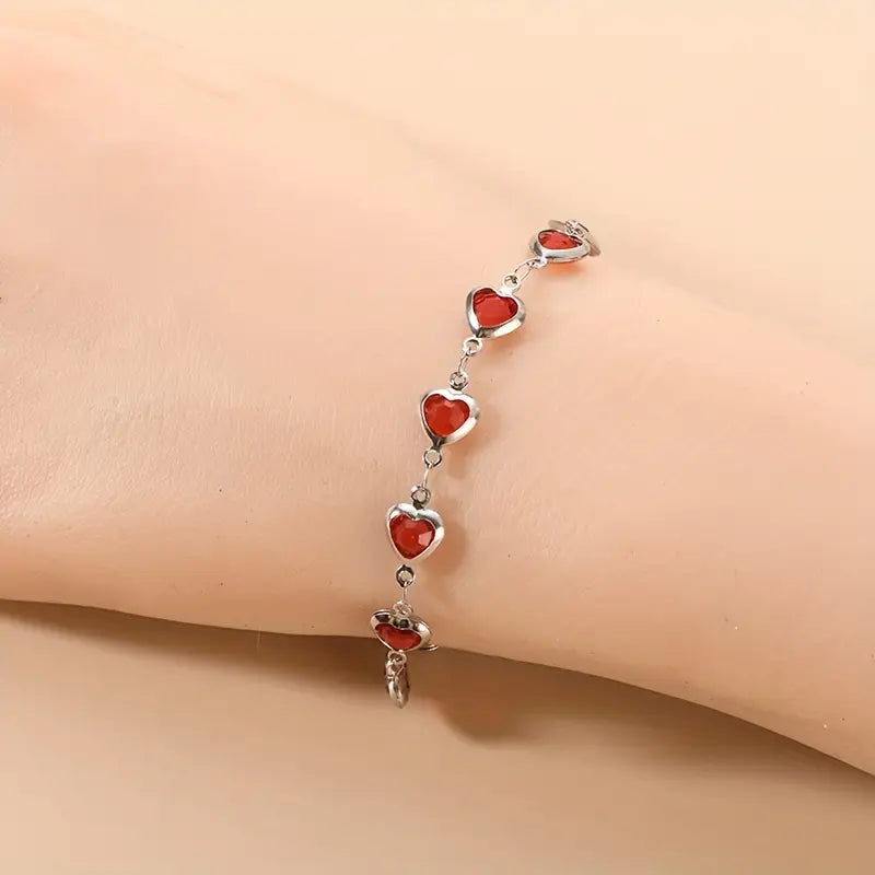 Bracelet Chaîne Cœur Rubis Argent