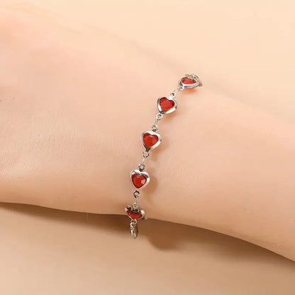 Bracelet Chaîne Cœur Rubis Argent