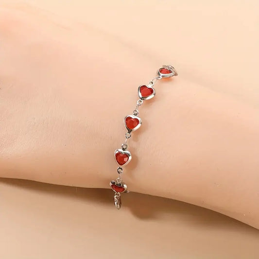 Bracelet Chaîne Cœur Rubis Argent