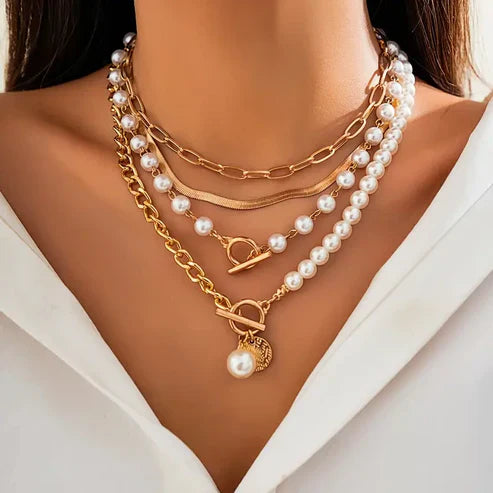 Collier Set Vintage en Perles et Chaîne en Or