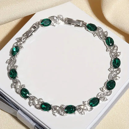 Bracelet Vintage en Émeraude Argentée