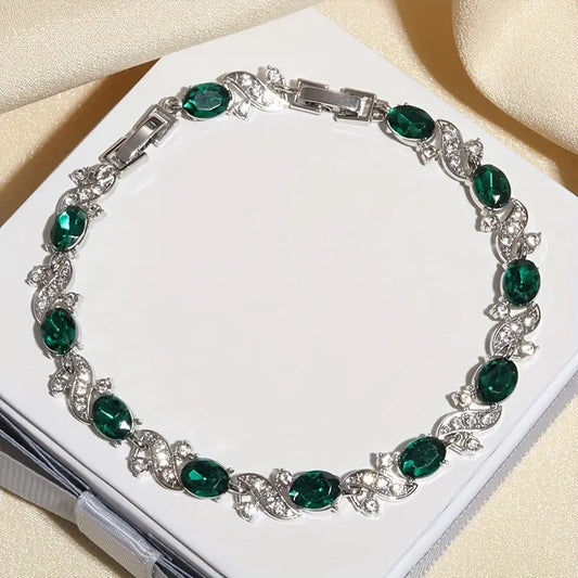 Bracelet Vintage en Émeraude Argentée