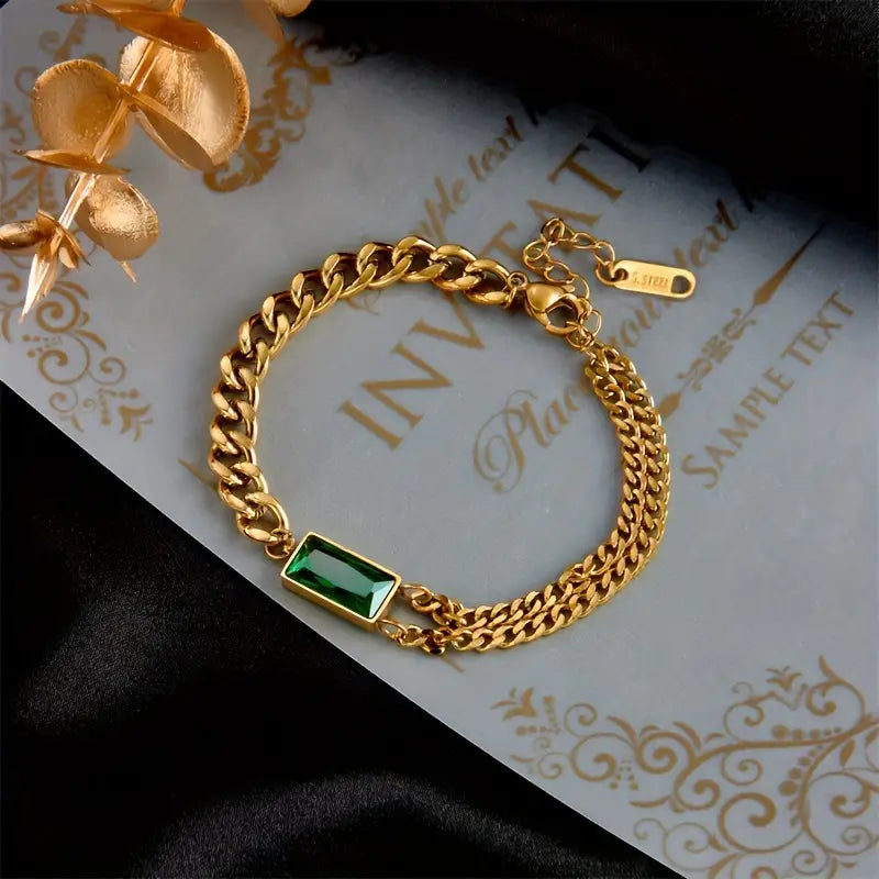 Bracelet Chaîne en Or et Émeraude