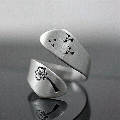 Bague en pissenlit ajustable sculptée à la main