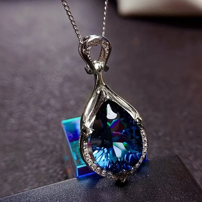Collier Goutte d'Eau en Saphir Argenté