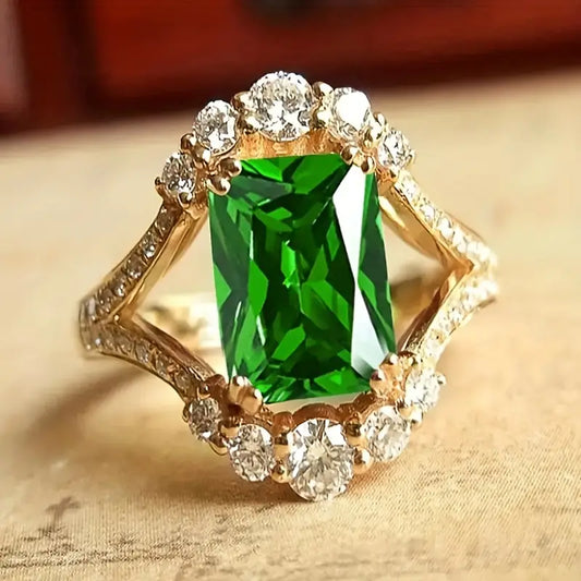 Bague Halo en Émeraude Dorée