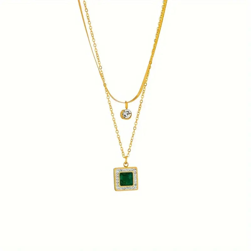 Collier Superposé en Émeraude Dorée