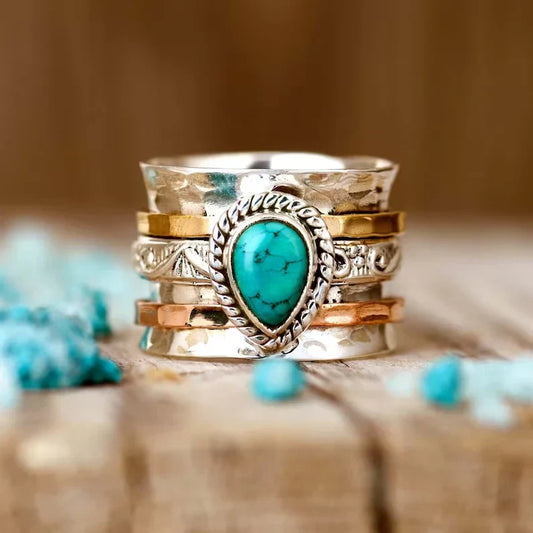 Bague en Or et Argent avec Incrustation de Pierre Turquoise Vintage