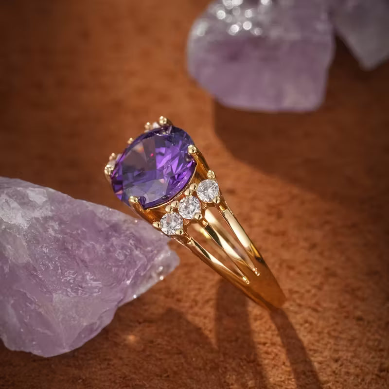 Bague à Éclat d'Améthyste en Or